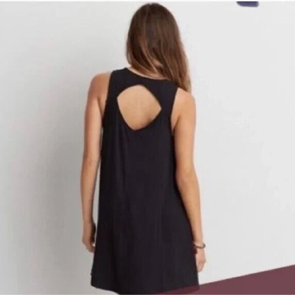 American Eagle Tank Ribbed Swing Dress with Keyhole Back Black Women's XS - Picture 2 of 9
